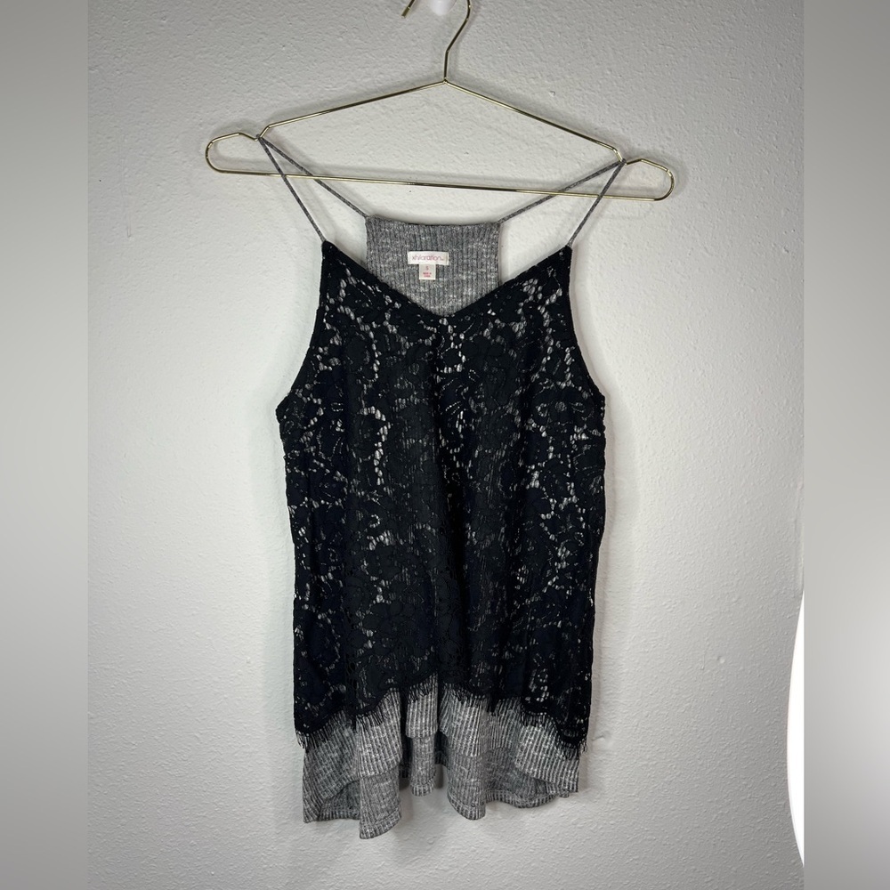 Xhiliration Black & Grey Tank Top Lace Blouse